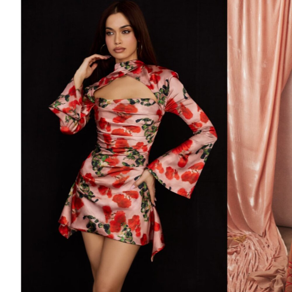 House of CB Toira Rose Floral Print Draped Corset Mini Dress ❤️ Valentine’s Day